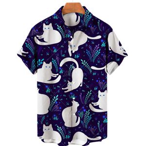 Casual shirts voor heren nieuwe schattige kattenprint shirt heren Hawaiiaans shirt zomer casual top groot formaat losse simpel shirt dames met een borsten knop 5xl z240528