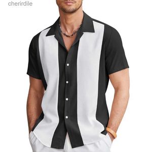 Chemises décontractées pour hommes New Fashion Mens Casual Vintage Bowling Shirt Hawaiian Butt à manches à manches lâches Coton Oxford Stripe Mens Vêtements YQ240408