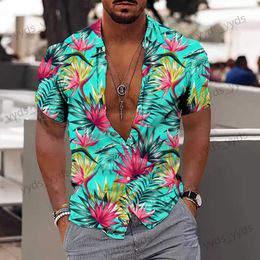 Casual overhemden voor heren Nieuw gebloemd overhemd voor heren Hawaiiaans overhemd 3D-blad Grafische kleding Oversized top met korte mouwen Kustkleding Straat herenblouse T240124