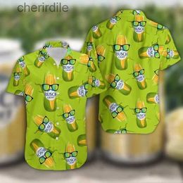 Chemises décontractées pour hommes New Hawaiian Mens Shirt Fun Corn Cartoon Print Green Top Vacation Summer Plage SIMEMBRE COLLAR CUBAN COLRAT YQ240408