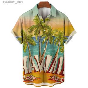 Camisas casuales para hombres Nueva camisa hawaiana para hombre Camisa con estampado de árbol de coco de playa para hombres Botón de cuello Lopel Manga corta Top Moda Ropa masculina Blusa L240320