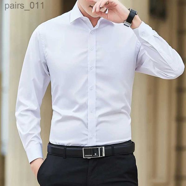 Chemises décontractées pour hommes Nouveaux hommes Couleur solide Business Shirt Classic Classic Casual Casual White White Long Man SHIRT TOPT Plus taille 240402
