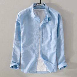 Chemises décontractées pour hommes New Sky Blue Shirt Mens Brand Linen Couleur solide Color à manches longues Collier Coton Coton Mensa Camistsa Chemistryl2405