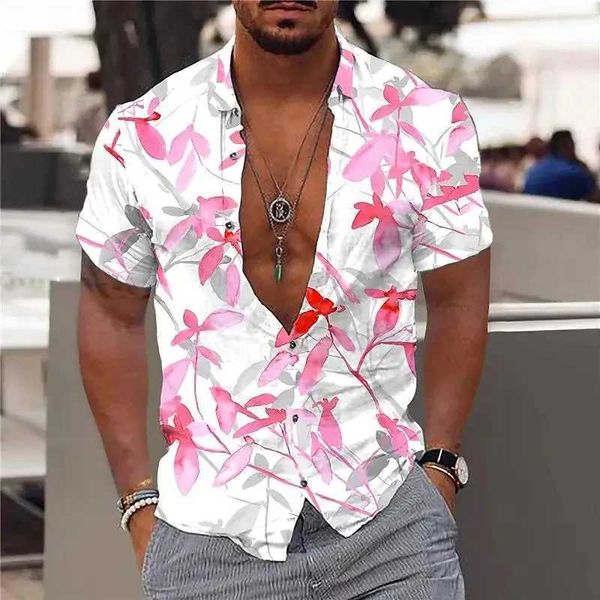 Chemises décontractées pour hommes Nouvelles chemises Hawaiian Mens Hawaiian Imprime en V Vaf en V Shirts pour hommes boutonnés courts Slve Tops Strtwear Trend Men Clothes T240507