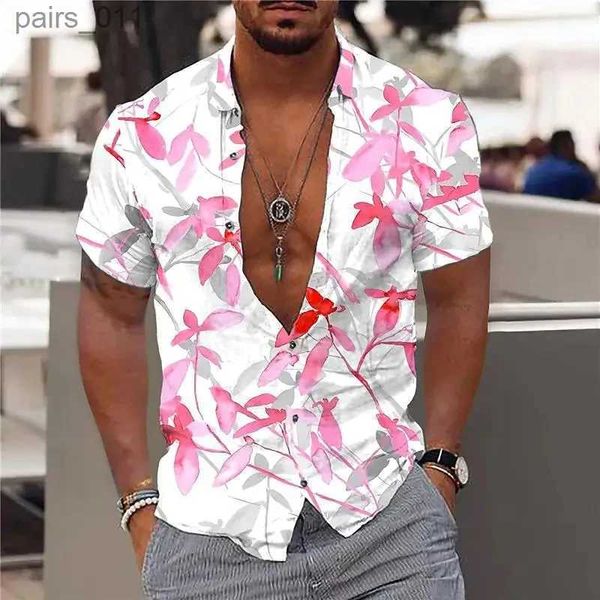 Chemises décontractées pour hommes Nouvelles chemises Hawaiian Shirts Hawaiian Imprime en V Vaf en V Shirts pour hommes boutonnés à manches courtes sur le street