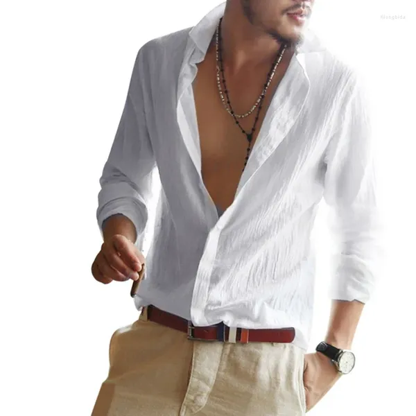 Chemises décontractées pour hommes Nibesser Mens blanc sexy lin à manches longues à manches longues Male Slim Fit Robe de lin massif haute qualité