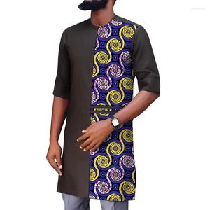 Chemises décontractées pour hommes Fashion nigériane Black Slip-On Shirt Patchwork Tops ASYMETRIC DESIGN TAIRNER ORIGNAL MALE AFRICAN PART