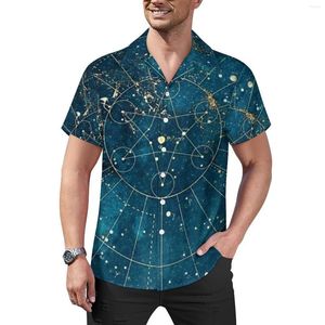 Chemises décontractées pour hommes Night Symbol Print Shirt Star Map City Lights Vacation Loose Hawaii Streetwear Blouses Design Vêtements surdimensionnés