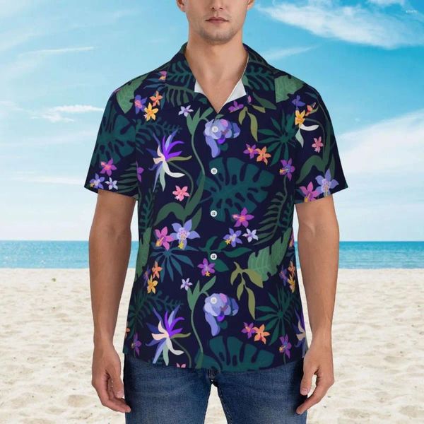 Chemises décontractées pour hommes Nuit de chemise florale tropicale Fleurs d'été élégant homme à manches courtes plage confortable Design Blans surdimensionné