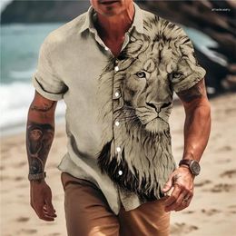 Casual shirts voor heren Nisex Zomer Hawaiiaans shirt Men 3D Animal Print en Women Tiger Patroon Korte mouw Loose ademende 2023