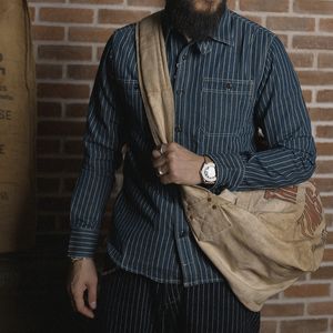 Casual shirts voor heren niet -stock Wabash Stripe Work Shirt Vintage denim ventilatie gat workshirts voor mannen 230516