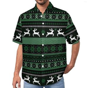 Vrijetijdsoverhemden heren Nordic kerstprint Losvallend overhemd Mens Vacation Green Fair Isle Hawaiiaanse trending oversized blouses met korte mouwen