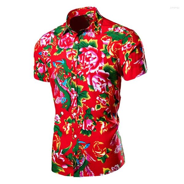 Chemises décontractées pour hommes Nord-Est Big Flower Design Summer Summer Short Shirt Chinese Style Tops Trend Streetwear Men Vêtements