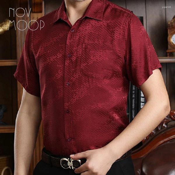 Chemises décontractées pour hommes Novmoop Chemise en soie naturelle pure super cool à porter doux au toucher confortable à manches courtes cadeau d'argent LT3592