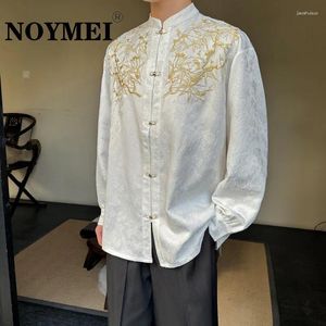 Chemises décontractées pour hommes Noymei Chinois Style Standing Collar Shirt Single Breasted Broidered rétro à manches longues Spring WA4218