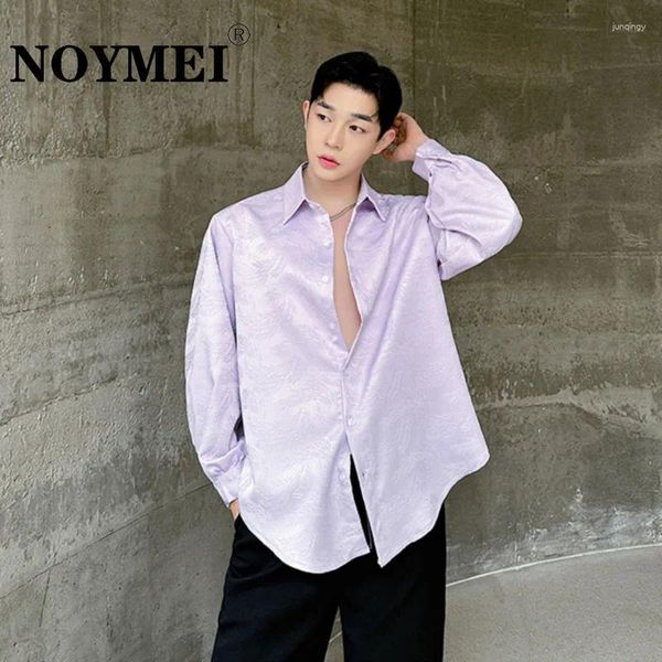 Camisas casuales para hombres NEMEI Estilo chino Jacquard Camiseta de cuello de manga larga suelta 2024 Summer Purple Top All-Match Men Wa4394