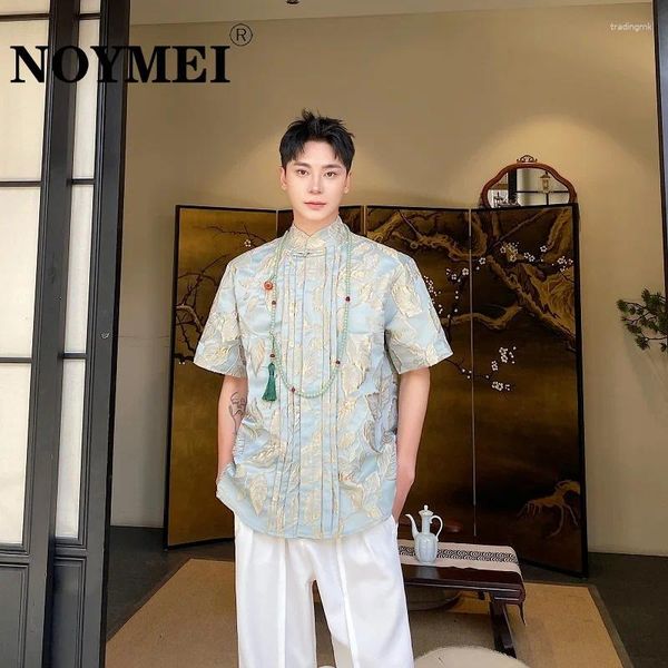 Chemises décontractées pour hommes Noymei Summer Chinois Brocade 3D Jacquard Knot Bouton Collier Collier à manches courtes Chic WA4671