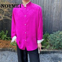 Chemises décontractées pour hommes Noymei vintage chinois style homme patchwork contraste couleur collier simple poitrine à manches longues
