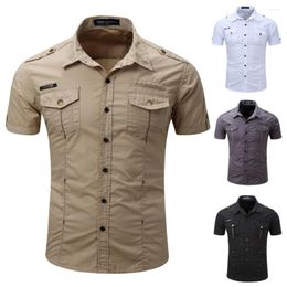 Heren Casual Shirts OEING Heren Zomer Mode Jurk T-shirt Korte Mouw Tops Militaire Stijl 3 Kleuren Britse Stijlen 2022