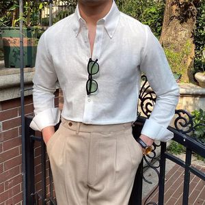 Camisas casuales para hombres Dinero viejo Estética Hombres Otoño Clásico Slim Manga larga Cuello de pecho Camisa Top Moda para hombre Color puro Streetwear