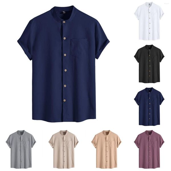 Chemises décontractées pour hommes, une barboteuse, mode printemps et été, manches courtes, col montant, chemise imprimée, t-shirt à col rond