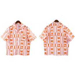 Mannen Casual Shirts Oranje Geruite Volledige Print Rhude Shirt Zomer Mannen Vrouwen Hoge Kwaliteit Hawaiian Beach Serise Tops 230516