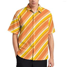 Chemises décontractées pour hommes ligne orange imprimé chemise ample homme plage rayures diagonales Hawaii personnalisé à manches courtes Vintage surdimensionné Blouses