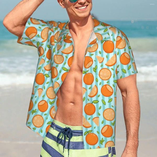 Camisas casuales para hombres Camisa de playa de naranjas naranjas Impresión de frutas de dibujos animados Hombres hawaianos Blusas novedosas Manga corta Y2K Ropa gráfica divertida