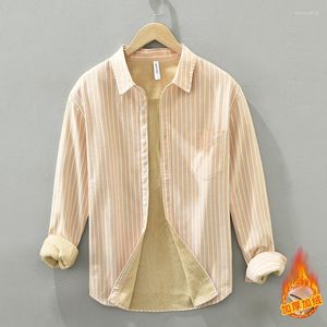 Chemises décontractées pour hommes Orange Plus chemise en velours à manches longues coréen sauvage rayé printemps et automne coton Camisas Para Hombre