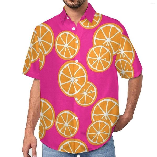 Camisas casuales para hombres Naranjas Rebanadas Frutas Imprimir Camisa de vacaciones Ropa de calle hawaiana Blusas Hombre Tallas grandes