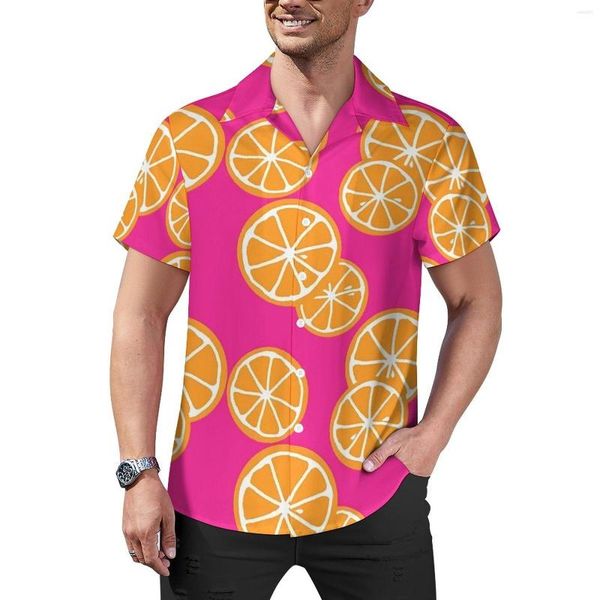 Chemises décontractées pour hommes Oranges Tranches Chemise Lâche Mâle Plage Fruits Imprimer Conception D'été À Manches Courtes Y2K Blouses Surdimensionnées