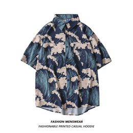 Casual shirts voor oversized casual camisa Homem 2022 Vero ukiyo Onda Impresso nova Personalizado masculino feminino edante casal dos huizen j230417