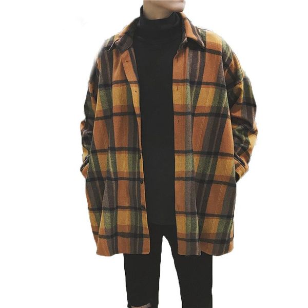 Chemises décontractées pour hommes surdimensionné flanelle hommes Plaid Vintage Streetwear Hip Hop ample à manches longues automne hiver marque coréenne