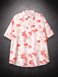 Chemises décontractées pour hommes surdimensionnés en or imprimement de poisson court shirt slve shirts hommes lâches chemises décontractées pour les vêtements hawaïens d'été strtwear y240506