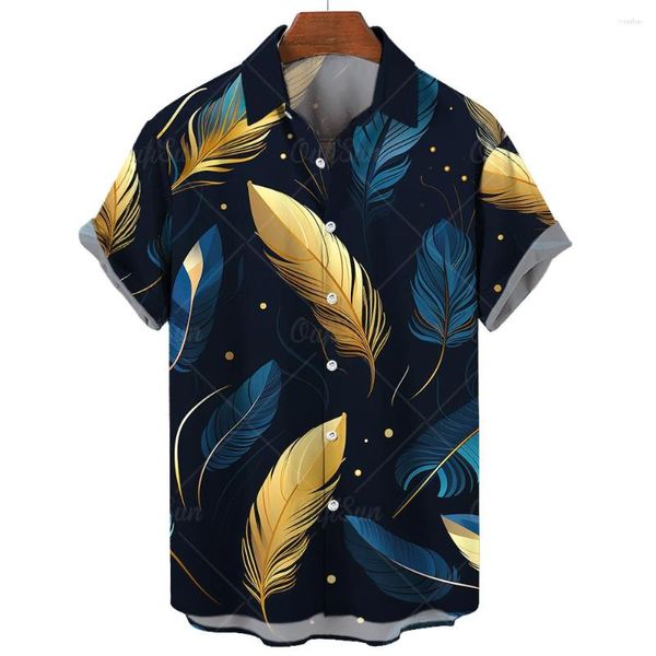 Camisas casuales para hombres Camisa de gran tamaño Gráficos Top Verano Hawaiano para hombres Impresión de plumas 3D Mangas cortas Streetwear Moda 5XL