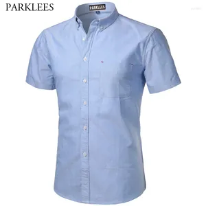Chemises décontractées pour hommes Oxford Cotton Shirt Men 2024 Marque d'été à manches courtes à manches courtes à manches slimaires