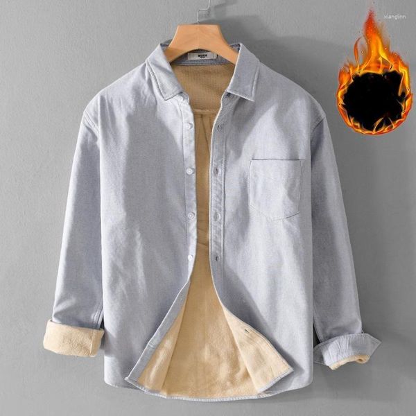 Camisas casuales para hombres Camisa gruesa de lana Oxford Algodón puro Blanco Térmico de manga larga Abrigos japoneses cómodos a prueba de frío