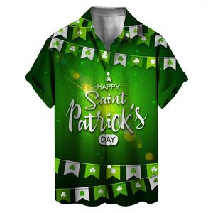 Set heren casual overhemden St. Patricks' Day overhemd met korte mouwen, herfstgroen katoenen top met 3D-print