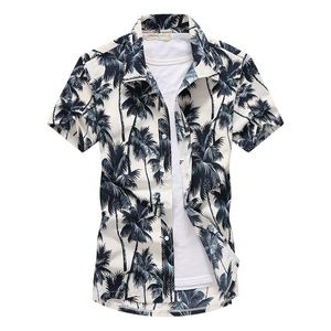 Camisas informales para hombre, camisa de playa hawaiana con estampado de palmeras para hombre, manga corta de verano, cuello vuelto 5XL, ropa de vacaciones 2021