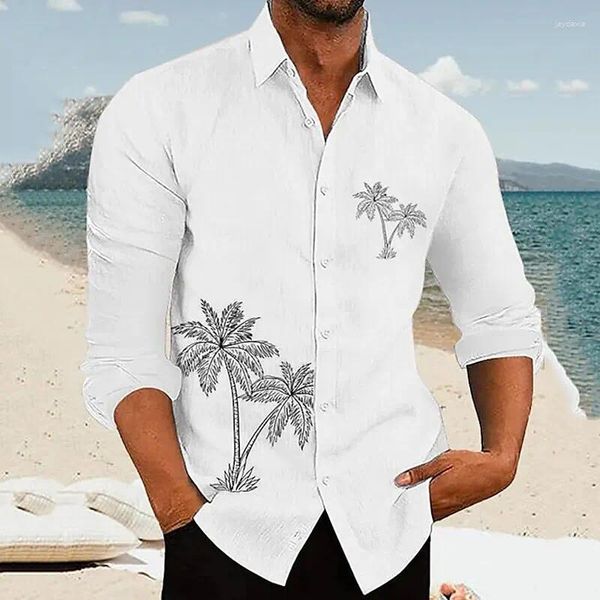 Camisas casuales para hombres Camisa de palmera Cómoda y elegante Vacaciones diarias Primavera Otoño Solapa Diseño de botones de manga larga