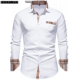 Chemises décontractées pour hommes Parklees Automne Postwork Patchwork Shirts Formes For Men Slim Long Manche Boute blanche Robe Business Office Camisas 230503