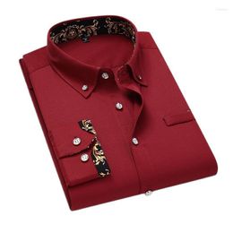 Camisas casuales para hombres Parklees Cuff Print Vino Camisa roja Hombres 2023 Primavera Slim Fit Manga larga Social Top Moda Banquete Tuxedo Masculino