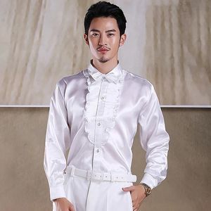 Chemises décontractées pour hommes Parklees Chemises de smoking à volants en soie de luxe pour hommes à manches longues Chemise de scène de mariage Performance de danse Vêtements pour hommes 231127