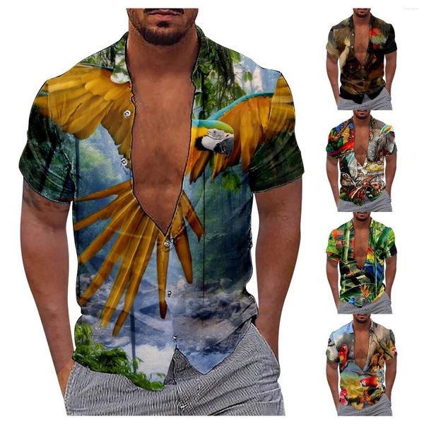 Chemises décontractées pour hommes Parrot Print 3d Digital Loose Short Sleeve Shirt Pack Men T Unisex One Body