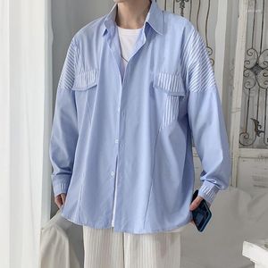 Chemises décontractées pour hommes Patchwork rayé noir blanc Harajuku chemise à manches longues hommes surdimensionné Blouse été mode Cardigan coréen mince travail