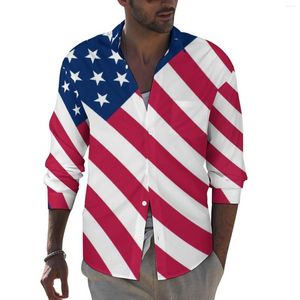 Chemises décontractées pour hommes chemise drapeau américain patriotique étoiles et rayures imprimé Harajuku Design Blouses à manches longues Vintage vêtements surdimensionnés