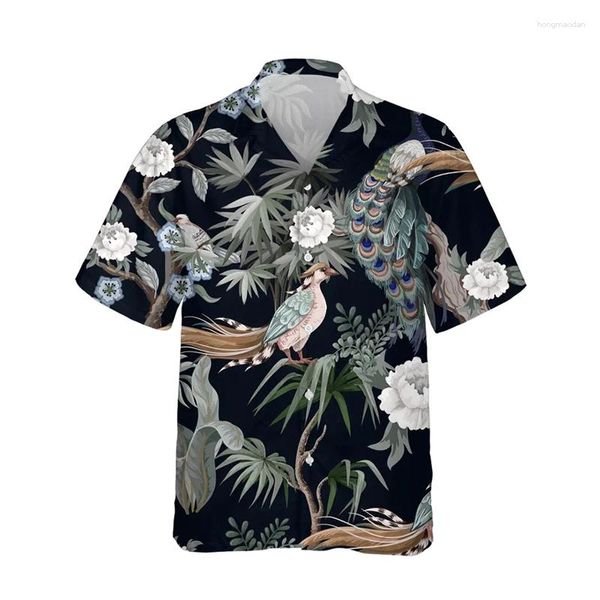 Chemises décontractées pour hommes Peacock 3D Imprimé Hommes Fashion Hawaiian Shirt Short Beach Boys Blouse à poitrine unique Vêtements