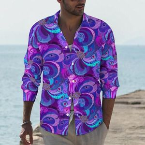 Chemises décontractées pour hommes, chemise Design paon, imprimé plume abstraite, manches longues, chemisiers streetwear, nouveauté d'automne, hauts surdimensionnés