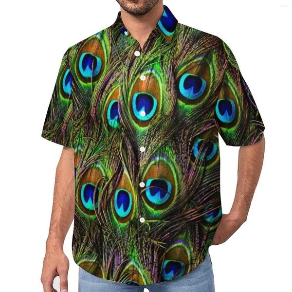 Chemises décontractées pour hommes chemise à plumes de paon imprimé coloré vacances ample hawaïen Vintage Blouses à manches courtes haut graphique surdimensionné