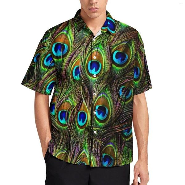 Chemises décontractées pour hommes plumes de paon chemise de vacances imprimé coloré hommes Streetwear Blouses été à manches courtes